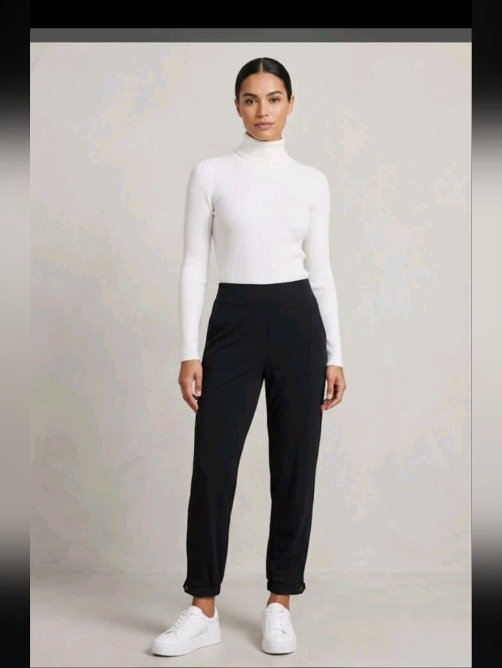 Susan Graver Every Day Liquid Knit Joggers Pants L Black Minimalist Casual #8400